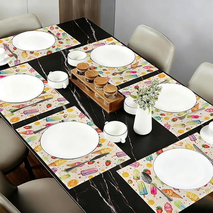 Summer Ice Cream Cloth Placemats,Fruits Popsicle Heat-Resistant Table Placemats Set of 6, Washable Linen Place Mats for Dining Room Table Decor Home Restaurant Cafes Holiday Party 11.8x17.7 Inch