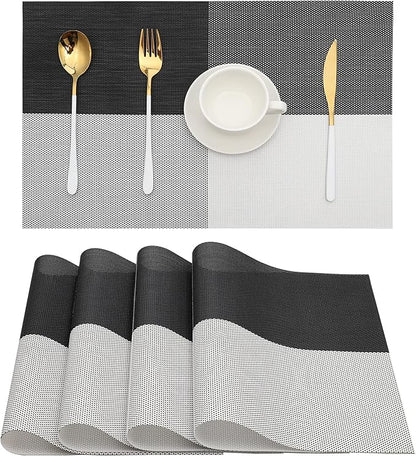 HeloHo Placemats Set of 4 Black and White Grid PlacematsPlacemats Washable Vinyl Woven Table Mats Wipeable Dining Placemat for Kitchen Dining Table Decoration Indoor Outdoor