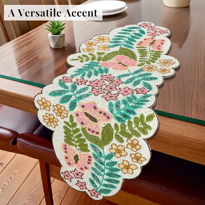 Spring Floral Beaded Table Runner, 13x36 | Glass beads, polyester backing - Image 8