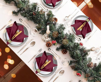 Ruvanti Cloth Napkins Set of 12, 18x18 Inches Napkins Cloth Washable, Soft, Durable, Absorbent, Cotton Blend. Table Dinner Napkins Cloth for Hotel, Weddings, Dinner, Christmas Parties - Burgundy