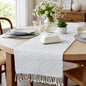 Cotton Table Runner, 13x72 Inch, Neutral Grey White | Textured Woven Fabric by ChardinHome