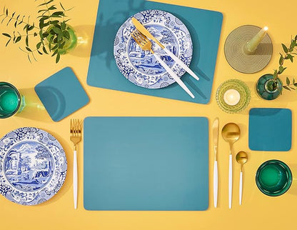 Pimpernel Azure Collection Placemats, Set of 4 – (15.7" x 11.7") Decorative, Cork-Backed Board Mats, Heat & Stain Resistant with Lacquer Finish, Stylish Dining & Kitchen Table Accessories