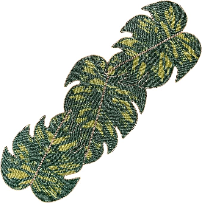 Monstera Leaf Beaded Table Runner 13 x 36 Inch, Handmade Glass Bead Runner by ALPHALivingHOME