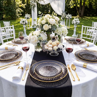 Rubtlamp 60Pcs Black Plastic Plates, Hammered Plastic plates Include 30 Dessert - Image 9