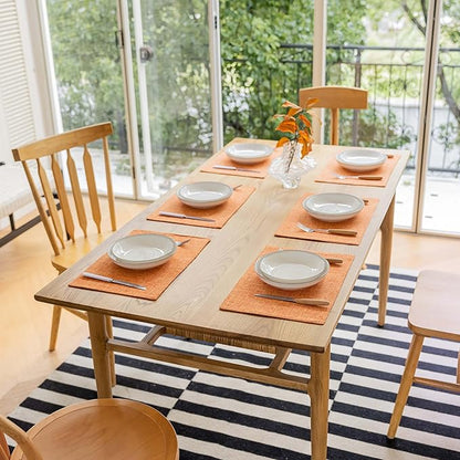 Demetex Orange Placemats Set of 8 Linen Textured Fabric Place Mats Rectangle Cloth Table Mats for Home Office Table Decor, 13x19 inch, Orange