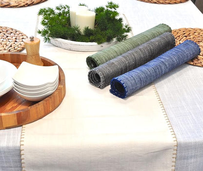 Dining Table Placemats with Decorative Stitched Edge Textured Cotton Cloth - Image 8