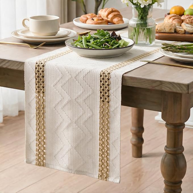 Artoid Mode Burlap Brown Stripe Woven Rustic Table Runner 12x60 Inch | Holiday - Image 3