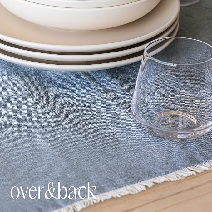 Over&Back 18x108 Woven Frayed Chambray Cotton Table Runner - Image 6