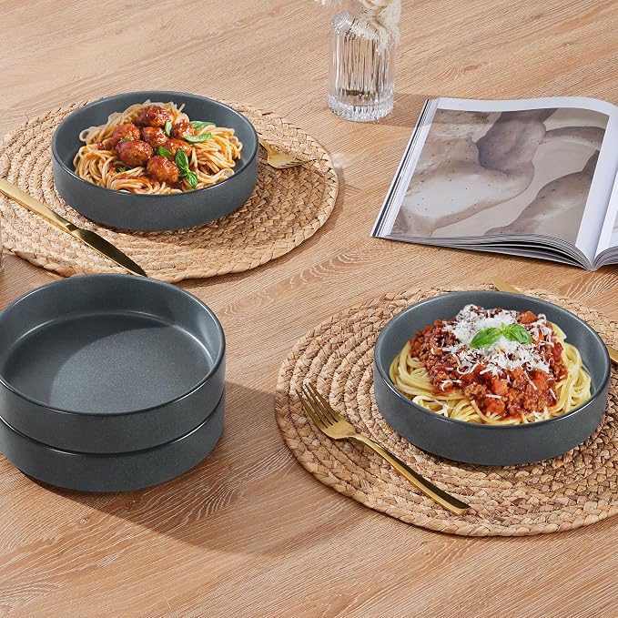 E-far Pasta Bowls Set of 4, 35oz Large Stoneware Bowl Plates | Reactive Glaze - Image 5