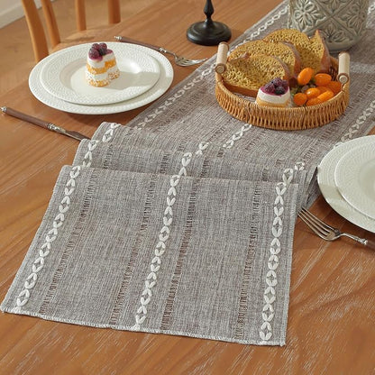 Boho Cotton Linen Brown Table Runner, Farmhouse Woven Table Runners Spring by Niviy