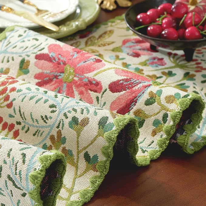 Boho Botanical Floral Lace Table Runner Green 12 x 82 Inch | Jacquard Weave - Image 6