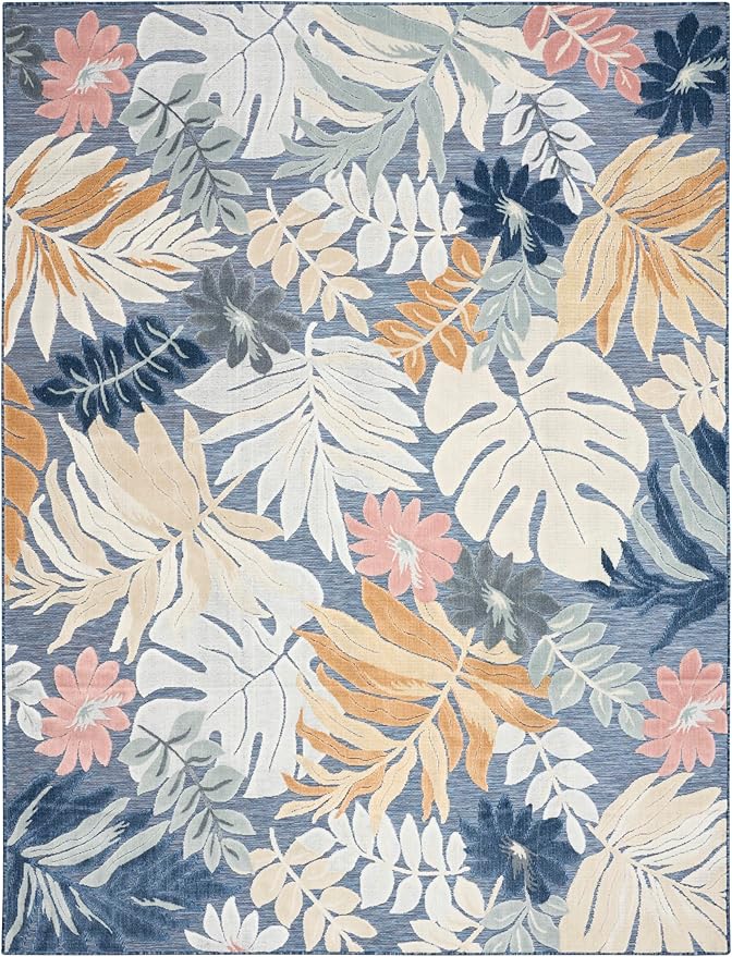 Nourison Home Suncoast Denim Multi 9' x 12' Area Rug - Easy Clean, Non Shedding, Bed Room, Living Room, Dining Room, Kitchen (9' x 12')