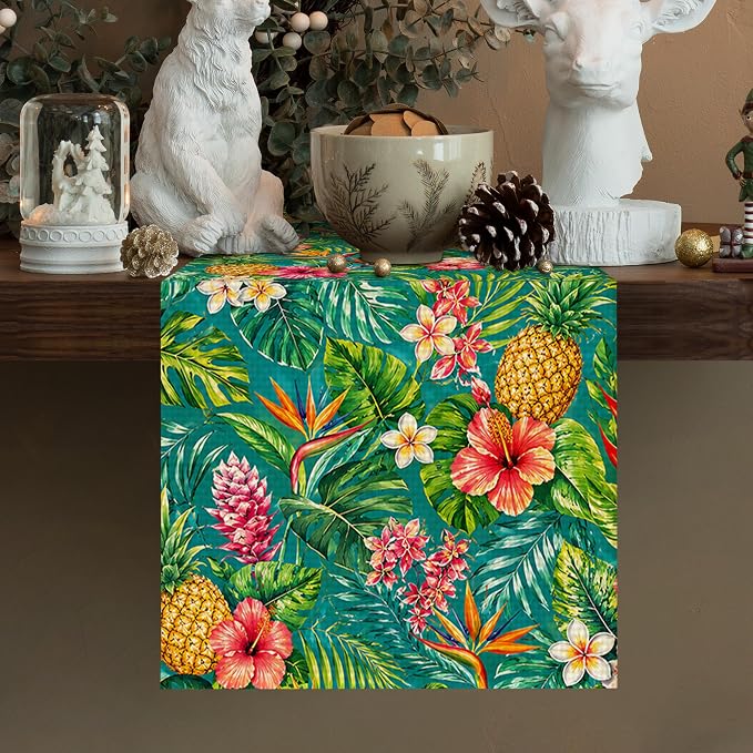 Tropical Pineapple Table Runner Burlap Kitchen Dining Linen Table Decoration - Image 2