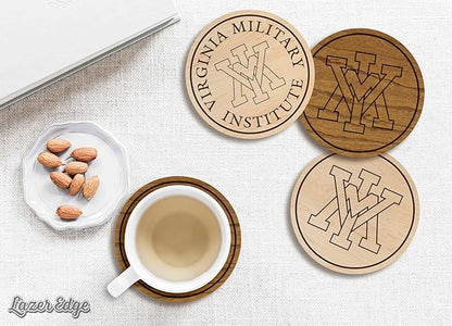 LazerEdge Virginia Military Institute Keydets Wooden Coaster Set - Maple Wood - Officially Licensed Product - 4-Pack