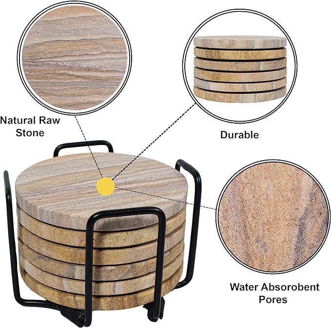 Sandstone Water Absorbent Hand Crafted Round Coasters - Image 3