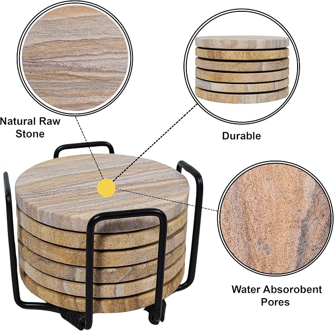 Sandstone Water Absorbent Hand Crafted Round Coasters - Image 9