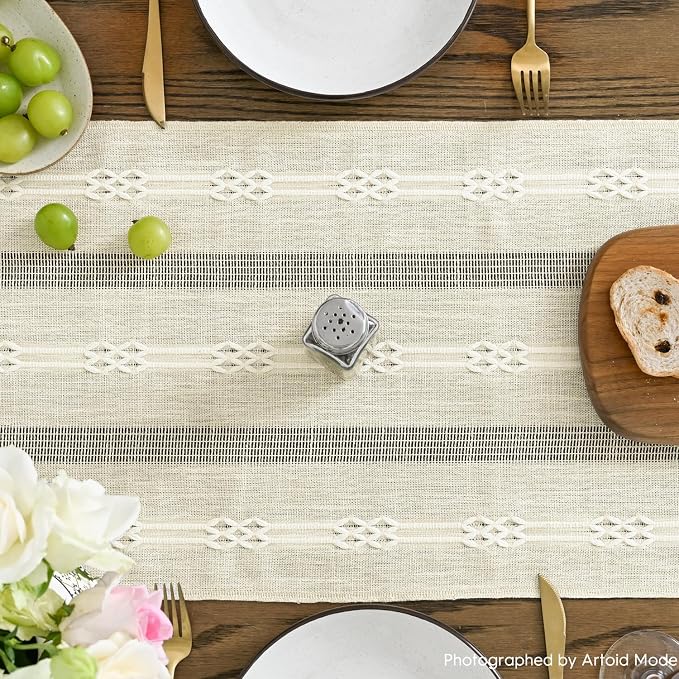 Artoid Mode Beige Farmhouse Embroidered Hollow Table Runner, Seasonal Kitchen - Image 3
