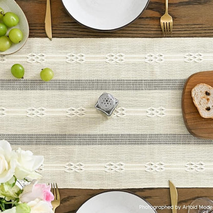 Artoid Mode Beige Farmhouse Embroidered Hollow Table Runner, Seasonal Kitchen - Image 3