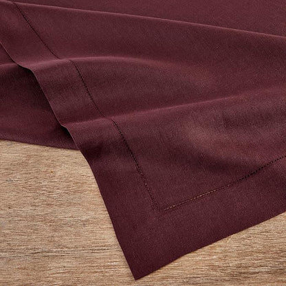Solino Home Linen Burgundy Tablecloth 60 x 132 Inch - Classic Hemstitch, 100% Pure Linen Rectangular Tablecloth - Machine Washable Table Cloth for Valentines