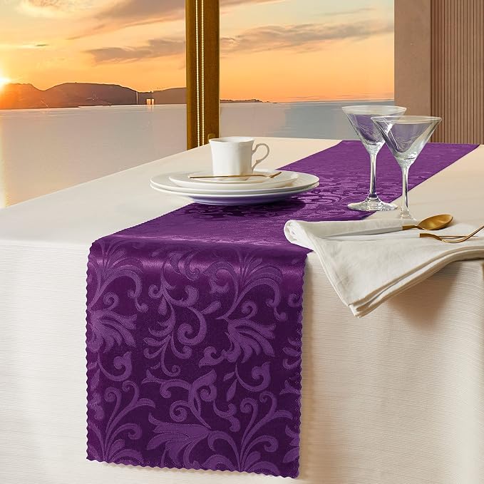 Manyshofu Purple Jacquard Satin Table Runner 12x108 by Manyshofu