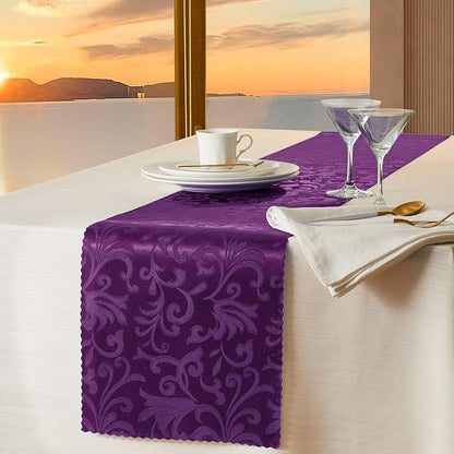 Manyshofu Purple Jacquard Satin Table Runner 12x108 by Manyshofu