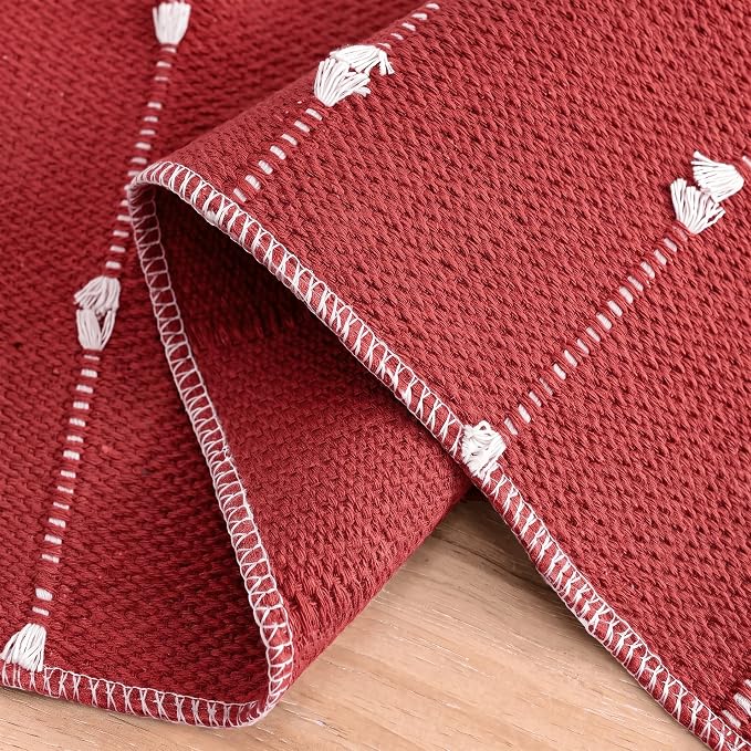 Artoid Mode Red Farbic Rustic Cotton Woven Table Runner, Farmhouse Christmas - Image 5