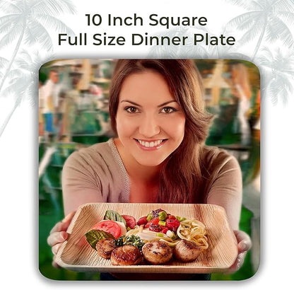 Indie Palm Disposable Palm Leaf Plates – 50 Pack 10 Inch Square – Heavy Duty, 100% Compostable & Biodegradable – Eco-Friendly Alternative to Plastic & Bamboo – Perfect for Parties & Events