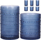 Moretoes Blue Hobnail Drinking Glasses Set of 6, Vintage Glass Cups | 12 Oz by Moretoes