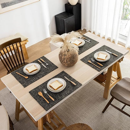 Placemats by Kevin Textile Set of 4 Heat Resistant Dining Table Place Mats Kitchen Table Mats, 13" x 19", Black Gold