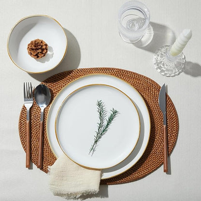 Dinnerware Set for 4, Ceramic Dish Set, Plate and Bowl Set, Microwave & Dishwasher Safe Dishware Set, Chip & Scratch Resistant Dinner Sets, Irregular Edge Design, White