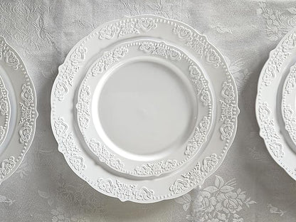 " OCCASIONS " 240 Plates Pack,(120 Guests) Vintage Wedding Party Disposable Plastic Plates Set-120x10.25'' Dinner +120x7.5'' Salad/Dessert Plate (Portofino Plain White)
