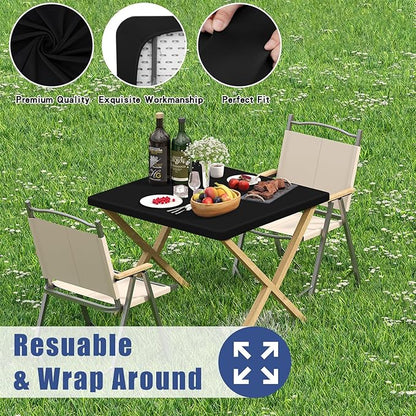 Spandex Picnic Table Cloth 2 Pack, Elastic Fitted Tablecloths for Square Tables, Stretch Washable Patio Table Cover for Outdoor, Camping, Banquet and Parties (Black, 42"x42")