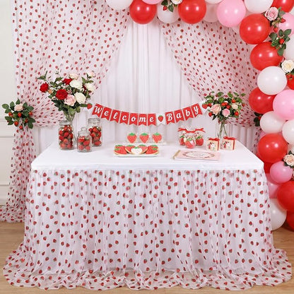 4 Pcs Strawberry Table Runners 29x70 Inch Strawberry Glitter Tulle Lace Table - Image 6