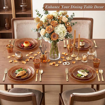 Rubtlamp 700Pcs Amber Gold Plastic Dinnerware Set, Hammered Clear Gold Plates - Image 6