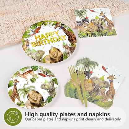 96Pcs African Safari Birthday Party Decorations, Serve 24 | Jungle Theme Plates - Image 4