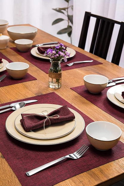 Solino Home Linen Placemats Set of 4 - Red Garnet Placemats 14 x 19 Inch - 100% Pure Linen Table Mats for Valentines, Winter - Athena