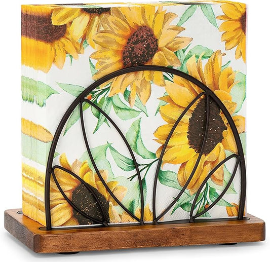 Wood Napkin Holder for Table, Standing Servilletero with Wooden Base for Square Paper, for Kitchen Cocktail Bar Dinning Countertop