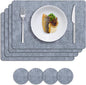 MOSAYT Placemats Set of 4, Heat Resistant Vinyl Place Mats with Coasters, 100% Waterproof Wipeable Washable Faux Leather Table Mats for Kitchen Dining Party Indoor Outdoor, 12" x 17", Sky Blue