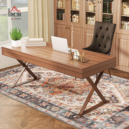 HOMCOM Washable Area Rug, 4'x6' Vintage Indoor Distressed Carpet, Retro Floor Cover Foldable, Floral Print Mat for Living Room, Bedroom, Dining Room, Tawny Brown