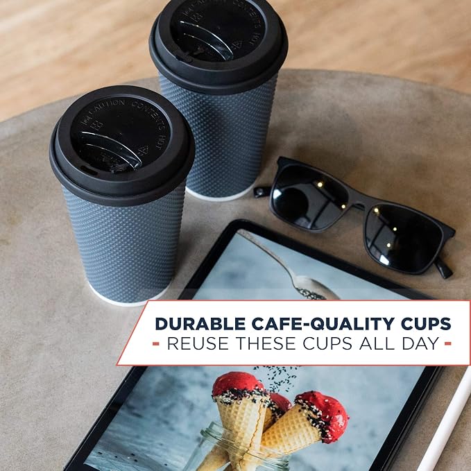 Disposable Coffee Cups With Lids - 12 oz Togo Coffee Cup With Lid. Large To Go - Image 4