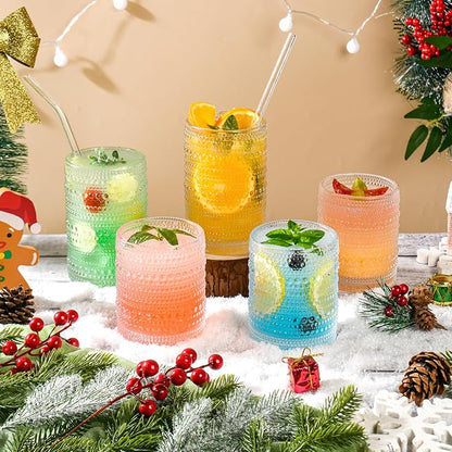 KMIGRUAN Hobnail Drinking Glasses Set of 12, 15Oz & 12Oz Cocktail Glasses | - Image 3