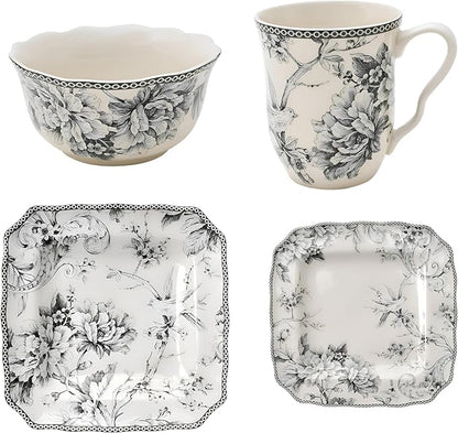 222 Fifth Adelaide Grey 16-Piece Floral Porcelain Dinnerware Set | Microwave - Image 8
