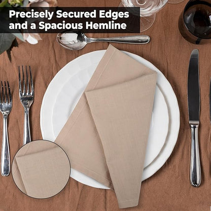 Urban Villa Dinner Napkins Solid Taupe Color Cloth Napkins (Set of 12) Oversized 20x20 Inches 100% Cotton Slub Premium Quality Soft Durable Mitered Corners Reusable Washable Everyday Use Napkins