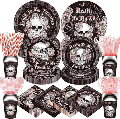 450 Pcs Death to My 20s Tableware Set Decorations, Serves 50 | Rose Gold Black by Unknown