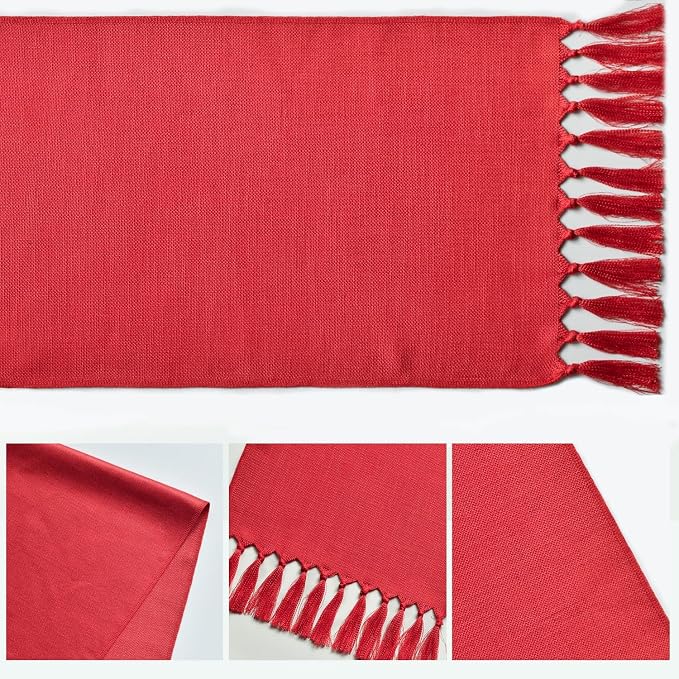 Artoid Mode Red Tassel Table Runner, Christmas Linen Blend Rustic Farmhouse - Image 5