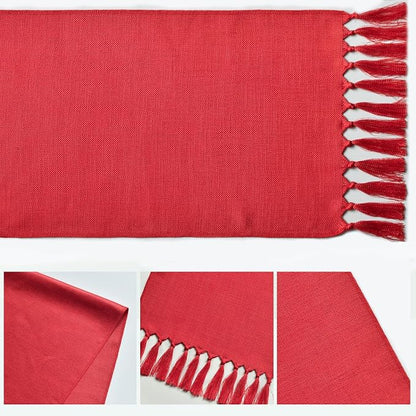Artoid Mode Red Tassel Table Runner, Christmas Linen Blend Rustic Farmhouse - Image 5
