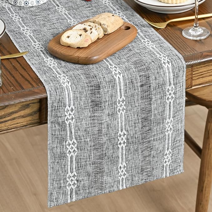 Artoid Mode Dark Grey Farmhouse Embroidered Hollow Table Runner, Seasonal by ArtoidMode