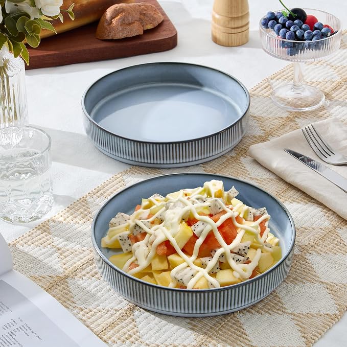 E-far Pasta Bowls Set of 4, 35oz Large Salad Bowl Plate - Image 9