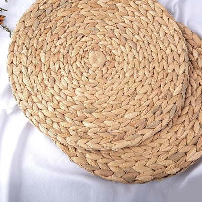 12" Water Hyacinth Woven Round Placemats Set of 6 - Wicker Boho Farmhouse Placemats - Rattan Table Mats for Dining Table, Wedding, Home