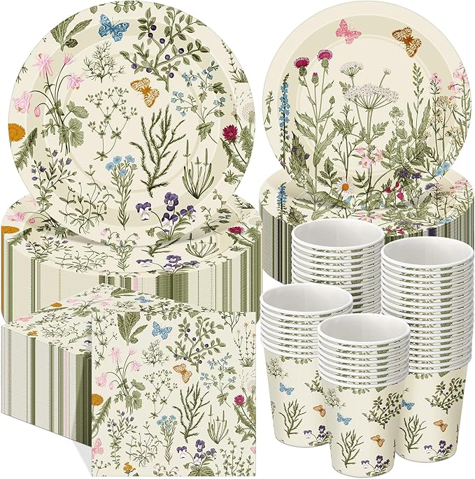 250 Pcs Wildflower Party Decorations Include Spring Summer Floral Paper Plates by Ziliny